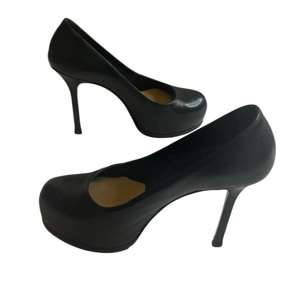 YSL Yves Saint Laurent Embossed Leather Pumps Heels Black size 34 - Picture 2 of 16